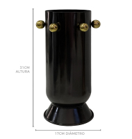 Vaso metal grafite reto bolas douradas superiores 