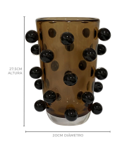 Vaso murano marrom bolas pretas