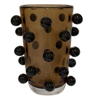 Vaso murano marrom bolas pretas Vaso murano marrom bolas pretas