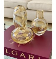 Vaso murano pezzi oval transparente com ouro