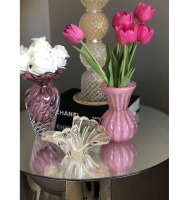 Vaso murano tulipa P rosa chiclete com ouro