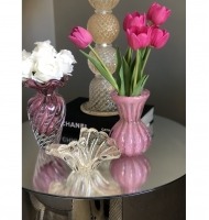 Vaso murano tulipa P rosa chiclete com ouro