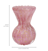 Vaso murano tulipa P rosa chiclete com ouro