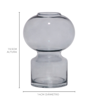 Vaso vidro base retangular e boca arredondada cinza