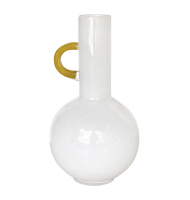 Vaso vidro branco alça âmbar  Vaso vidro branco alça âmbar