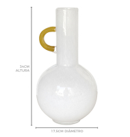 Vaso vidro branco alça âmbar 