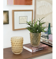 Vaso vidro jateado âmbar bolas relevo