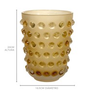 Vaso vidro jateado âmbar bolas relevo