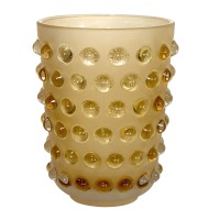 Vaso vidro jateado âmbar bolas relevo