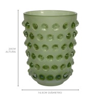 Vaso vidro jateado verde bolas relevo