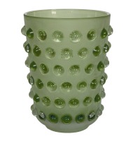 Vaso vidro jateado verde bolas relevo
