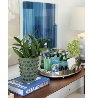 Vaso vidro jateado verde bolas relevo