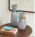 Vaso vidro cinza detalhe azul e âmbar 