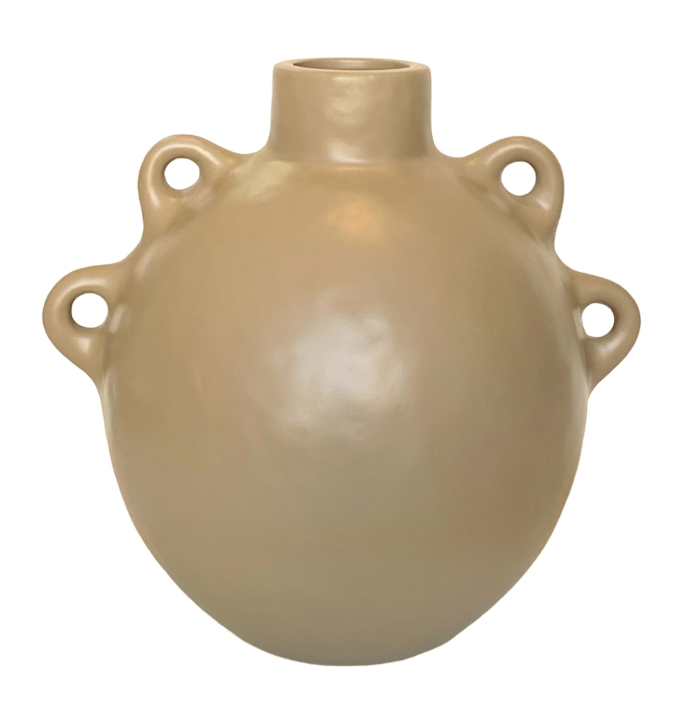 Vaso cerâmica fosca bege argolas laterais