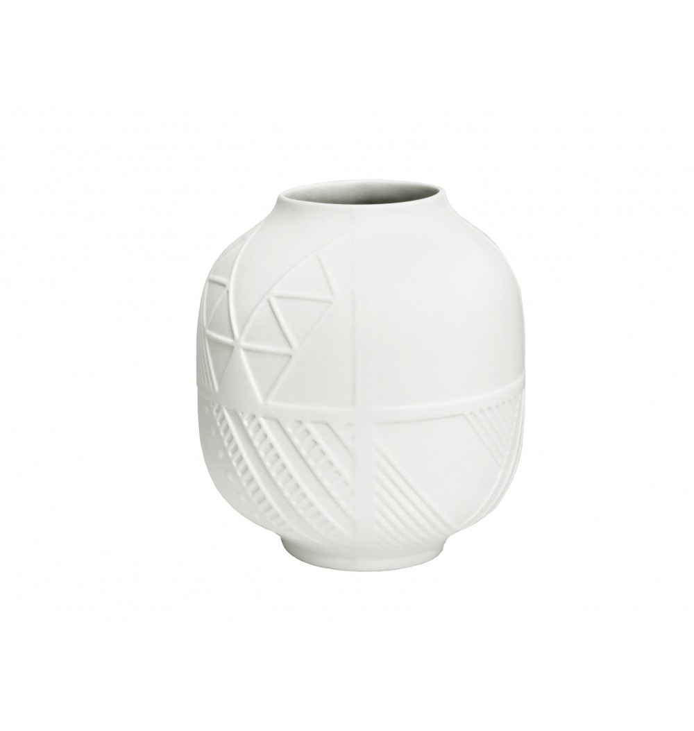 Vaso cerâmica branco fosco com relevo 