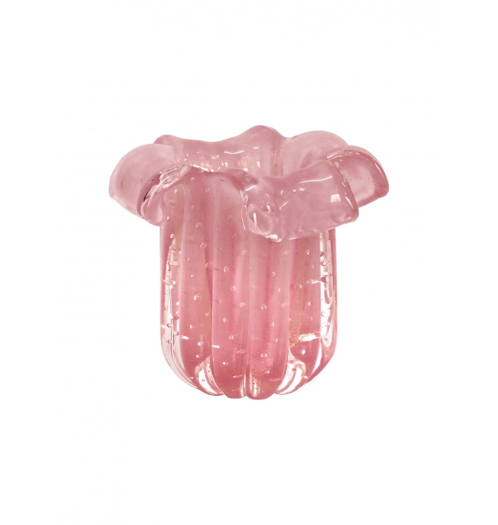 Vaso murano pétalas rosa chiclete com ouro 