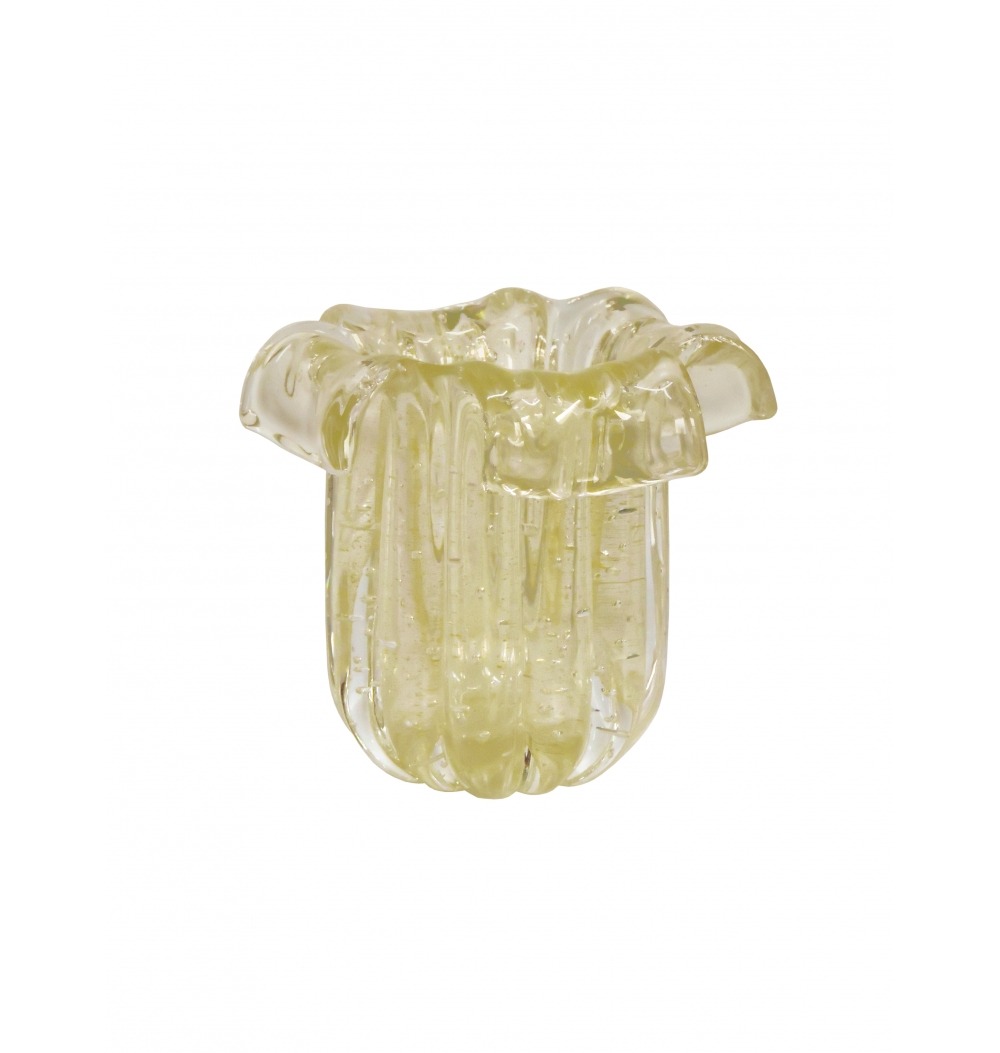 Vaso murano pétalas transparente com ouro 